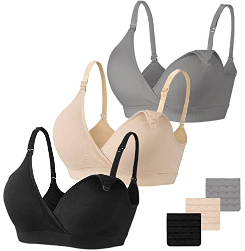 Soutien-Gorge D'Allaitement 3pcs Soutien-Gorge De Maternité Sans Fil Sans Fil Soutien-Gorge De Maternité à Col V Avec Extensions De Soutien-Gorge SuppléMentaires Allaitement Et Sommeil Pour Les Femmes