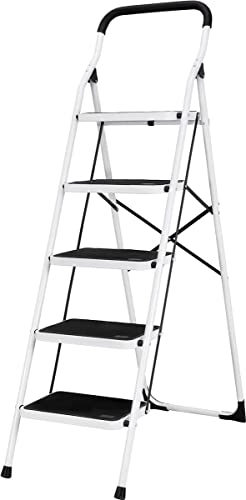 𝐂𝐑𝐀𝐅𝐓𝐅𝐔𝐋𝐋 Trittleiter CF-132A | 𝟑 𝐉𝐀𝐇𝐑𝐄 𝐆𝐀𝐑𝐀𝐍𝐓𝐈𝐄 - 2-5 Stufen Leiter - Klapptritt - Treppenleiter - Klappleiter - Haushaltsleiter - Stehleiter - Mehrzweckleiter (5 Stufen)