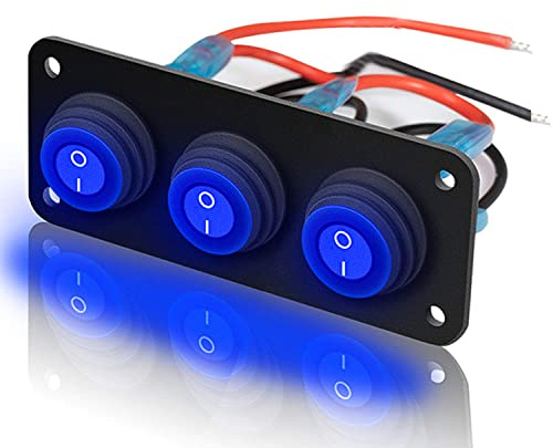 Gebildet 3 Gang Wippschalter, Panel, 15 A, 12 V-24 V DC, SPST, 3 Pins, wasserdicht, Wippschalter, Ein/Aus, LED, rund, blau, 3 Positionen, für Auto, Boot, Yacht, Anhänger, Wohnmobil