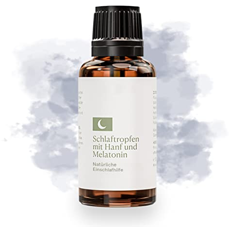 Schlaftropfen mit Melatonin und Hanfsamenextrakt | 100% natürliche Tropfen in Apothekenqualität | Verkürzung der Einschlafzeit | Jetlag Linderung | 30ml