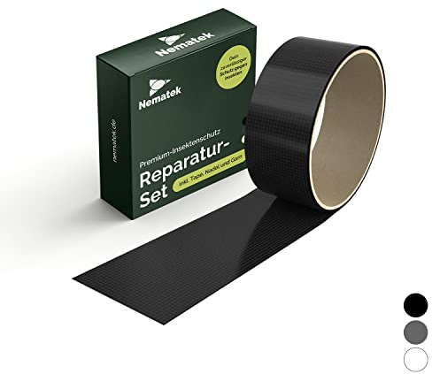 Nematek - Set nastro ripara zanzariere 2 metri - Nastro per riparare zanzariere - Scotch ripara zanzariera, per porte e finestre con zanzariera - Disponibile in diversi colori (nero)