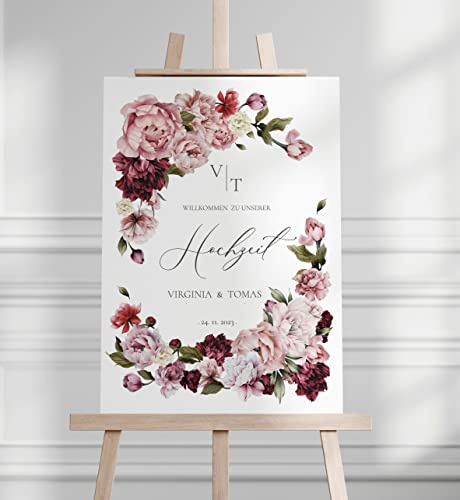 Manschin-Laserdesign Willkommensschild Aluverbund personalisiert - Made in Germany - Welcome Willkommen Schild für Hochzeit (90x60cm)