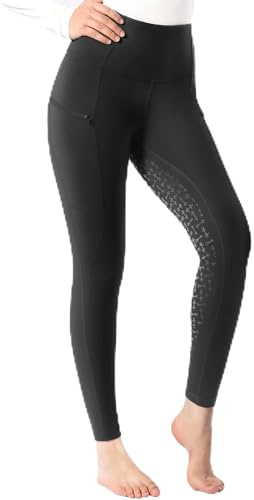 Harrison Howard Lady's Riding Breeches Full Seat Full Grip Tights for Horseback Riding Training Women's Equestrian Pants Tummy Control High Waist Design with Zipped Pockets Black XL