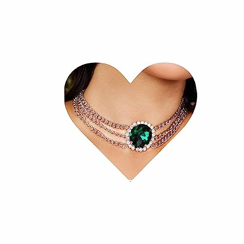 Aneneiceera Vintage Layered Emerald Choker Necklace Silver Short Multi Chain Necklace Oval Emerald Crystal Necklace Green Emerald Necklace Chain Jewelry for Women and Girls