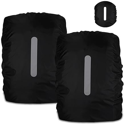 Lot de 2 Housses de Pluie pour Sac à Dos d'écolier - 40-50L Housse de Pluie imperméable pour Sac à Dos - pour Le Camping et la randonnée - avec Bandes réfléchissantes (L, Noir + Noir)