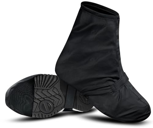 bruwaa wasserdichte Fahrrad-Überschuhe, mit reflektierenden Streifen, verstärkter Sohlenspitze und verstellbaren Klettverschlüssen, effektive wasserdichte und feuchtigkeitsbeständige Überschuhe