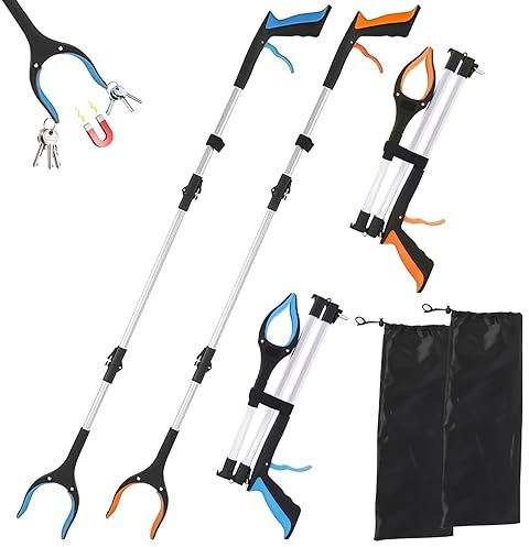 Lot de 2 pinces de préhension pour personnes âgées, 109 cm, pince à déchets légère et extra-longue, outil d'aide à la mobilité pour ramasser les déchets, ramasseur de déchets, rallonge de bras