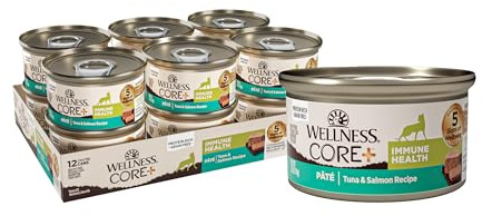 Wellness CORE+ Immune Health Pate Adult Wet Cat Food, Natural, Protein-Rich, Grain Free, 2.8 Ounce, 12 Pack (Tuna & Salmon)