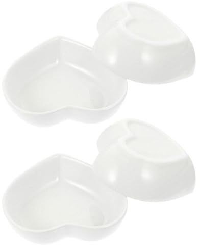 TOPBATHY 4pcs White Ceramic Heart Shaped Dipping Sauce Dish Set for Serving Seasonings and Sauces, Small Side Dishes for Restaurants and Homes