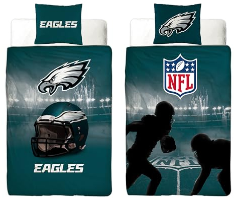 NFL Philadelphia Eagles Bed Linen 135 x 200 cm + 80 x 80 cm 100% Cotton Renforcé Linen Quality Zip American Football Fan Super Bowl Swoop Fly Eagles Reversible Cover German Size