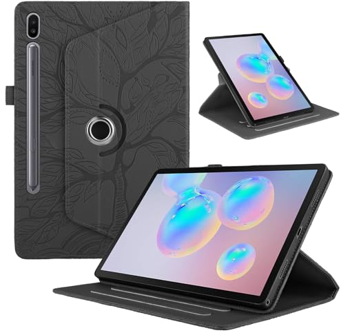 TEDTIKJT Tablet Schutzhülle für Samsung Galaxy Tab S6 10.5 2019 Hülle SM-T860/T865 PU Leder 360°Drehbar Multi-Winkel Ständer Baum Flip Cover Case Samsung Galaxy Tab S6 Schutzhülle,Schwarz