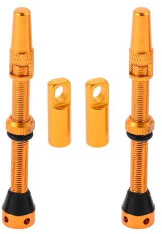 DRELD 2 Stück Fahrrad Tubeless 60mm, 1 Paar Presta Tubeless Ventile, MTB Tublessventiel, Fahrrad Tubeless Presta Aluminiumlegierung, Tubeless Presta Ventilschaft (60mm Gold)