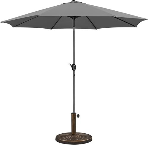 Yaheetech 3m Garden Parasol Umbrella Patio Table Umbrella Outdoor Tilting Crank & Handle Parasol with 10kg Resin Base Stand - Gray