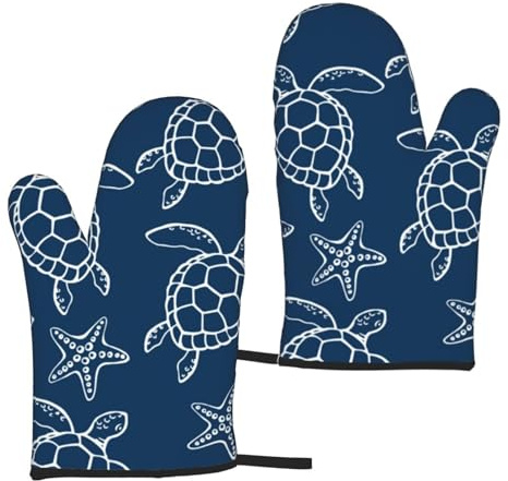 Schildkröte auf blauem Hintergrund, Ofenhandschuhe, rutschfeste Kochhandschuhe, hitzebeständige Backhandschuhe, EIN Paar