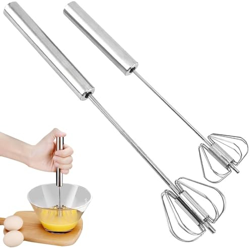 2 fruste semiautomatiche in acciaio inox, frusta da cucina semiautomatica, frusta a a mano, frusta girevole per frusta, frusta, frusta, mescolare (12 pollici + 10 pollici)