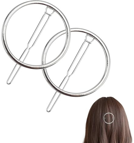 FERCAISH 2 Stücke Kreis Haarspange, Haarklammer Silber Rund, Minimalistische Haarnadel, Rostschutz Haarnadel aus Legierung für Gilrs und Frauen Haarschmuck