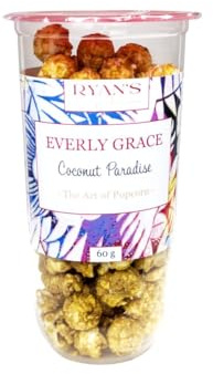 Everly Grace Popcorn – Coconut Paradise, 60 g – Air-Popped Caramel Popcorn with Coconut Milk and Coconut Flakes in a Convenient Cup, Perfect for on-the-go
