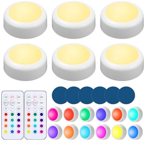 Azyvum Pack de 6 Spot LED Rechargeable USB RGB, 1000mAh Eclairage Vitrine Sans Fil Lampe LED Placard a Pile avec Télécommande Lampe Armoire Couleur Lumiere Cuisine Sous Meuble Facile à installer