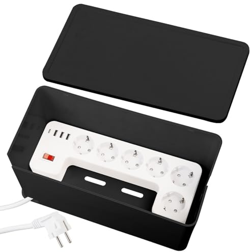 revolt Steckdose mit: 5-Fach Steckdosenleiste mit Kabelbox, 1x USB-A 20W QC, 1x USB-C 20W PD (Schutzkontakt-Steckdosenleiste, Steckdosen-Box, Kabel)