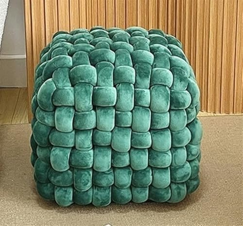 Flesnbas Cube Footstool, Square Woven Seat, Accent Ottoman, Makeup Vanity Stool, Fluffy Ottoman, for Living Room, Bedroom, Entryway(Green)