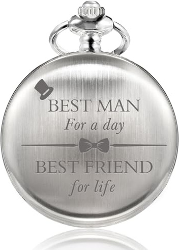 TREEWETO Fickur – personligt graverad brudgumms fickur kvartsur – anpassade brudgummar gåvor för bröllop eller förslag – best man fickur bröllopspresent, 7.best Man – silver