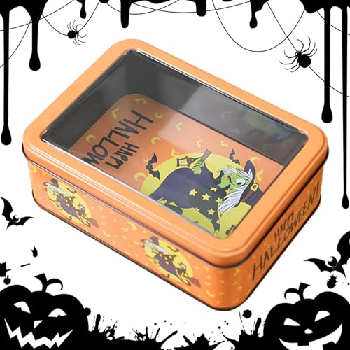 Caja de galletas de Halloween, caja de metal vacía, organizador rectangular de metal, caja rectangular vacía para galletas, caja de almacenamiento festiva para aperitivos y vacaciones