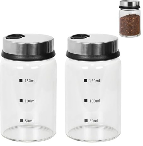 EVDZNA Gewürzgläser mit Drehdeckel, 2 Stück Borosilikatglas Gewürzstreuer, 150ml Gewürzdosen, Gewürzdosen mit 4 Arten von Gewürzlöchern, Für Gewürze, Grillen Im Freien, Kochen, Gewürze Aufbewahrung