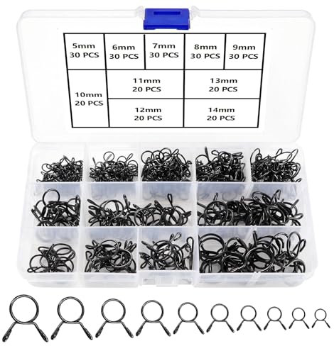 YIXISI 250 Pezzi 5-14 mm Carburante Morsetto a Molla, Morsetti Clip per Tubo Flessibile per Carburante, Fascette per Tubi a Filo Singolo, Fascette Stringitubo per Moto Scooter ATV (10 Taglie, Nero)