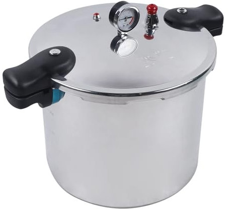 WOTZOV Olla a presión de 23 Cuartos de galón Olla a presión para conservas con manómetro Válvula de 10 PSI Gran Capacidad para Grandes Trabajos de enlatado Cocina de inducción q