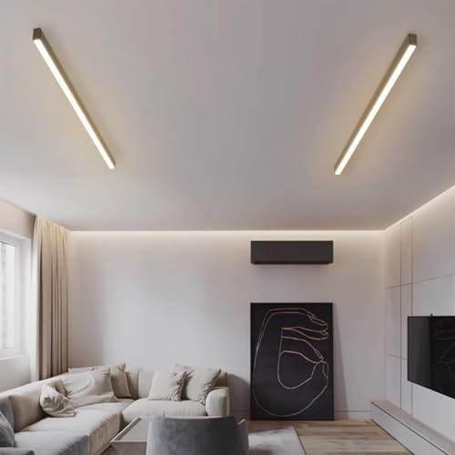 LED Moderne Deckenleuchte Aluminium 3 Farbtemperatur Deckenlampe 3000K/400K/6000K Lange Lichtleiste Deckenbeleuchtung Schwarz linear Design Wohnzimmer Schlafzimmer Esszimmer (Neutrales Licht,150cm)