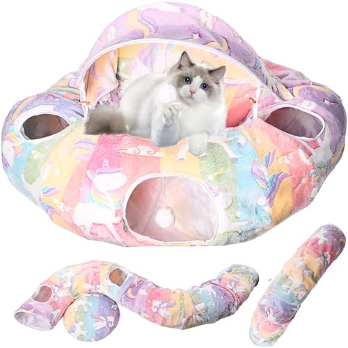Hivexagon Túnel de felpa para gatos con toldo grueso para gatos de interior, diseño desmontable que combina túneles en diferentes formas para gatos, cachorros, conejos, hasta 26 libras