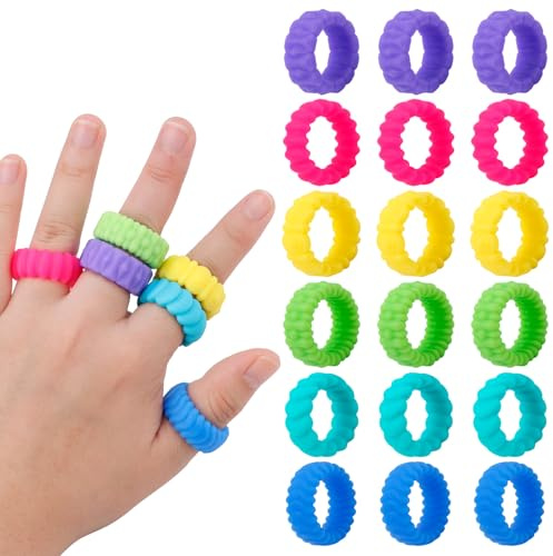 18 Pièces Anneau Anti-Stress, Jouets Sensoriels pour Les Doigts pour Enfants Anneaux Sensoriels en Silicone pour l'Autisme TDAH Jouet Apaisant Jouets Silencieux Fidget pour la Salle de Classe