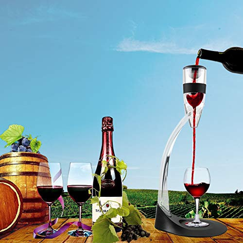 Aireador de vino con soporte de brazo, caja de regalo de lujo Decantador aireador de vino Decantador para vino tinto - Decantador de vino mágico con soporte y soporte de torre