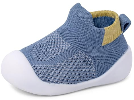 LACOFIA Zapatos Primeros Pasos Calzado Transpirable Bebé Niños Niñas Zapatillas Calcetín Bebé con Antideslizantes Suela Goma Azul 12-18 Meses