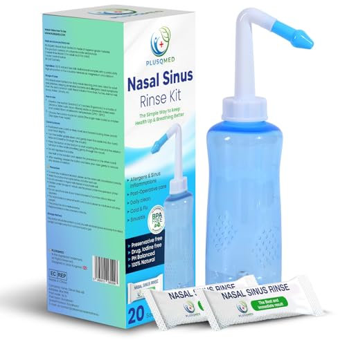 Sinus Rinse Kit – 500ml Bottle + 20 Salt Sachets, Neti Pot | Powerful Nasal Flush for Allergy Relief, Sinus Pressure, and Congestion – Easy to Use, BPA-Free
