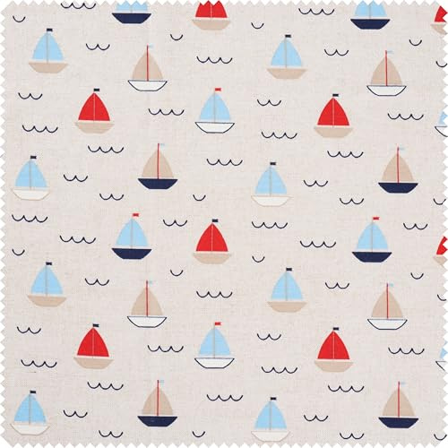 VBS Marktplatz Dekostoff Leinenoptik Segel-Boote Motivstoff 140 cm breit Ökotex 100 Sommer Motivgröße 1-4 cm maritim