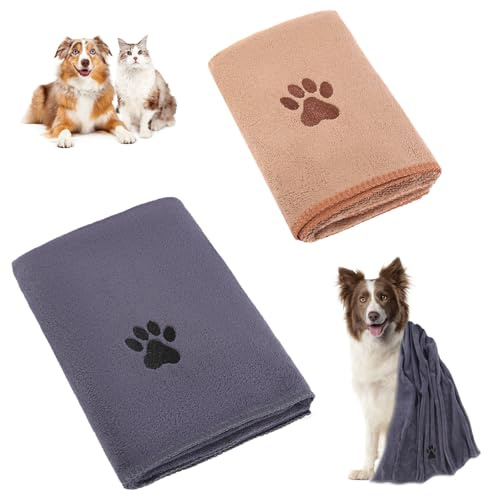 GOSHIES Hundhandduk 2 stycken hundhanddukar hundhanddukar av mikrofiberdörr små medelstora hundar eller andra husdjur (100 x 50 och 75 x 35 cm)