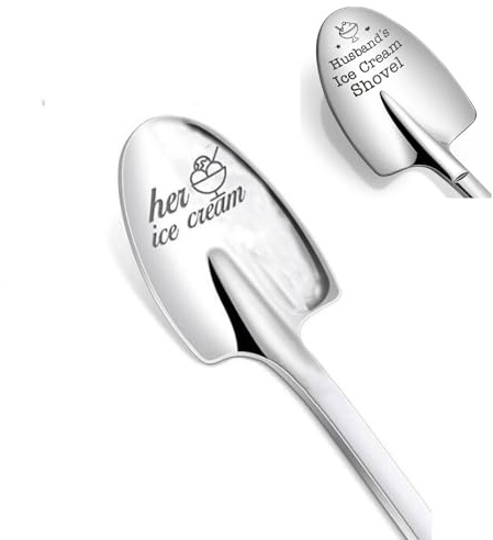 Personalised Engraved Ice Cream Spoon OR Coffee Shovel - 304 Stainless Steel Single Piece Dessert Cutlery Gifts for Anniversary, Wedding Favours, Couple Lovers