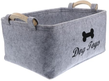 UKCOCO Hundespielzeug Aufbewahrungsbox Filz, faltbarer Spielzeugkorb mit Holzgriff, platzsparend für Hundespielzeug & Zubehör, grau – für Wohnzimmer, Schlafzimmer