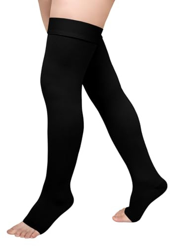 PUTUO Calze a Compressione Coscia per Donna: Calze Autoreggenti Antitrombo Taglie Forti per Uomo – Calzini Contenitive per Degenza Antiembolismo 20-30 mmHg nero XXL