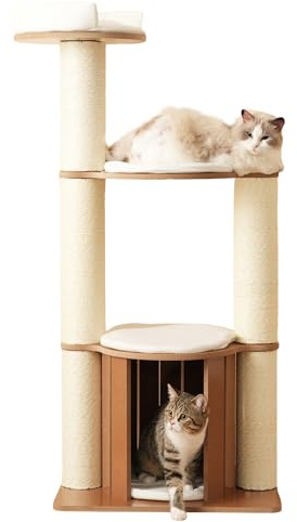 muenfly Kratzbaum, Katzenkratzbaum XXL 135cm für große Katzen - Katzenbaum mit 3 Plattformen, Schlafhaus & 12cm Kratzsäulen - Kratzbaum große Katzen stabil durch Wandmontage