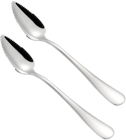 2 Pcs Grapefruit Spoon, 304 Stainless Steel Grapefruit Spoons with Serrated Edge, Reusable Silver Fruit Scraping Spoon with Non-Stick Plating, for Kiwi, Dessert, Apple, Citrus Fruit