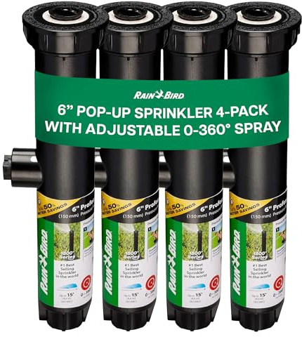 Rain Bird 1806APPRS 1800 Series Lot de 4 têtes d'arrosage escamotables à double pulvérisation de 15,2 cm – Arroseur de pelouse économe en eau avec motif à 360 degrés, NPT de 1,27 cm, distance de