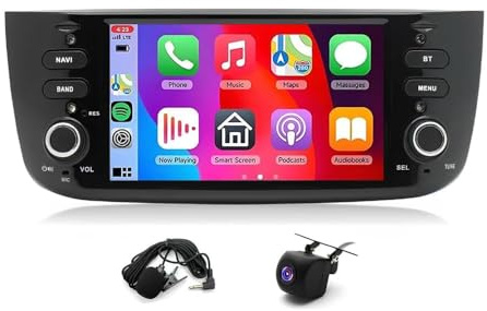 4+64G Android 14 Dubbel Din Bilradio för FIAT Punto 2010-2016 med Wireless Carplay Android Auto, 7 Inch Car Radio för FIAT Punto GPS Navi Radio DAB Bluetooth WiFi AHD Rückfahrkamera FM/RDS SWC