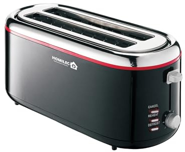 HOMILEC 4 Slice Toaster Black - Extra Wide Long Slots for Breads, Crumpets and Bagels, Reheat and Defrost with 5 Level Browning Control