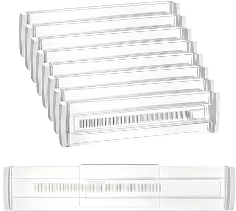 Chingcoo 8 teiliges Set Schubladentrenner, Ausziehbare Schubladentrenner, Schubladeneinteiler Schubladen Organizer Trenner für Kleiderschrank,Schlafzimmer,Kommode,Küche, Transparent