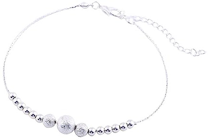 Skcess fotkedjor för kvinnor, legering boll fotkedja damer nickelfri strand fotkedja fotstöd silver berlockarmband, 21 cm längd