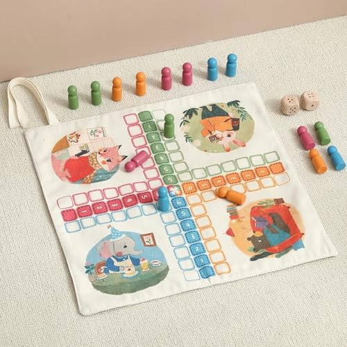 Jessruly Board Game Kit – Parcheesi, Othello & Chutes and Ladders Set with Pop It Game Board, Wooden Ladder, Tapestry Board Game & Ludi Board Jamaican – Montessori Educational Family Puzzle Toys