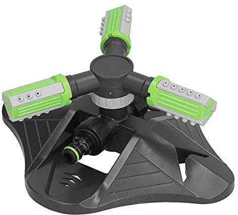 Tbest Aspersor Giratorio para Jardín de Césped, Aspersor de Riego Automático de 3 Boquillas con Base de ABS, Cobertura de 360° para Flores, Arbustos y Verduras (Green)