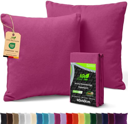AR Line 2er Pack Jersey Kissenbezüge 40x40 – 160 g/m², 100% Baumwolle, weich & atmungsaktiv, mit Reißverschluss, Farbe: Pink